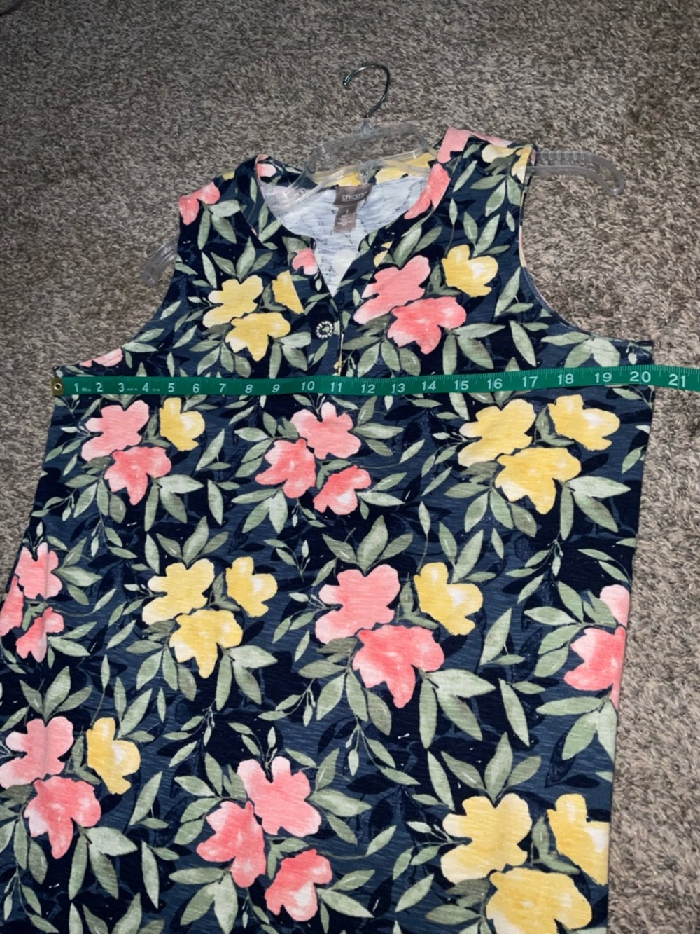 Chico's Navy Sleeveless Floral T-Shirt Shift Dress All-Day Comfort Size1/Small - Picture 7 of 8